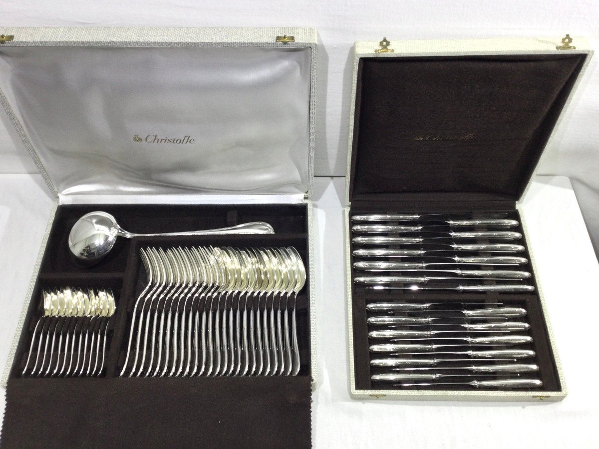 Christofle - Cutlery Set 61 Pieces Crossed Ribbons Silver Metal-photo-2