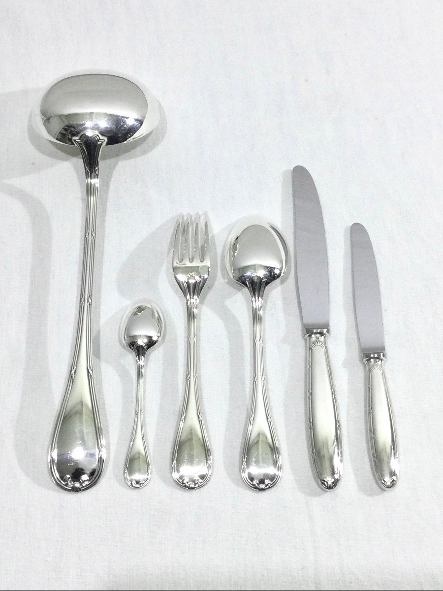 Christofle - Cutlery Set 61 Pieces Crossed Ribbons Silver Metal-photo-3