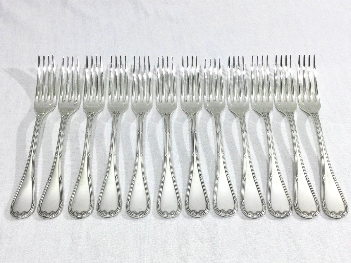 Christofle - Cutlery Set 61 Pieces Crossed Ribbons Silver Metal-photo-7
