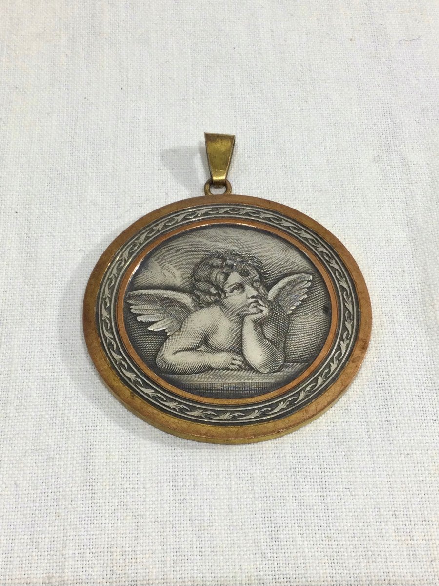 Médaille De L’ange Raphael En Cuivre Et Métal Argenté 