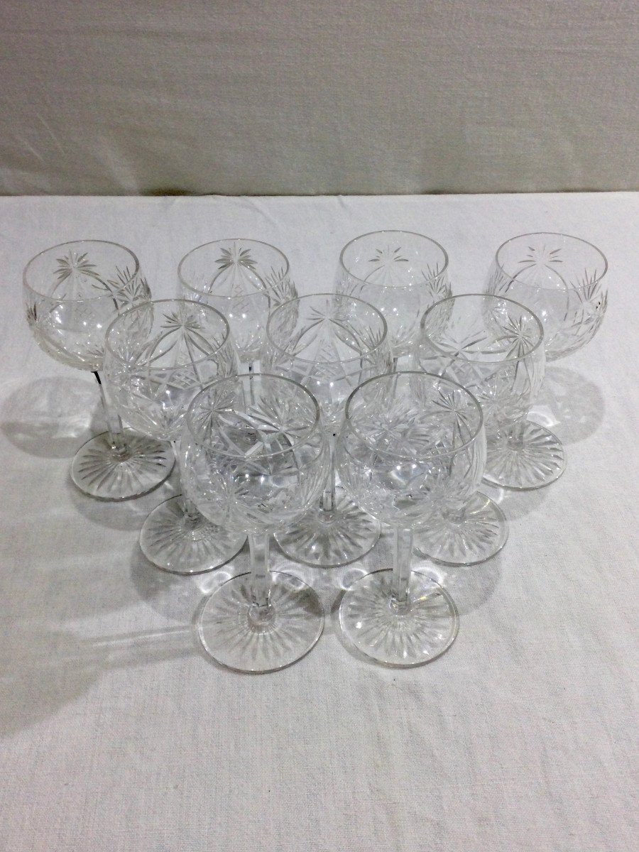 Baccarat – 9 Verres à Vin Blanc En Cristal De Baccarat 