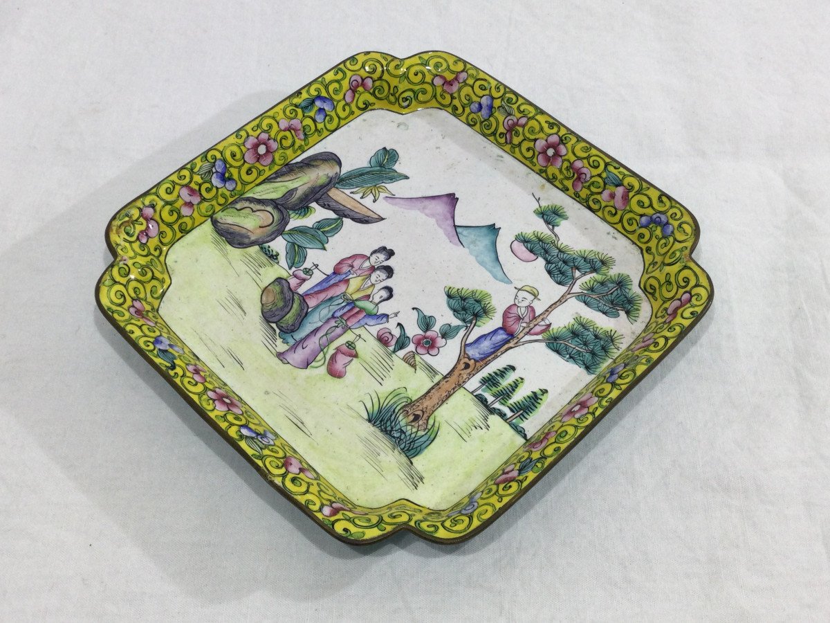 Asian Tray In Enamelled Copper-photo-2