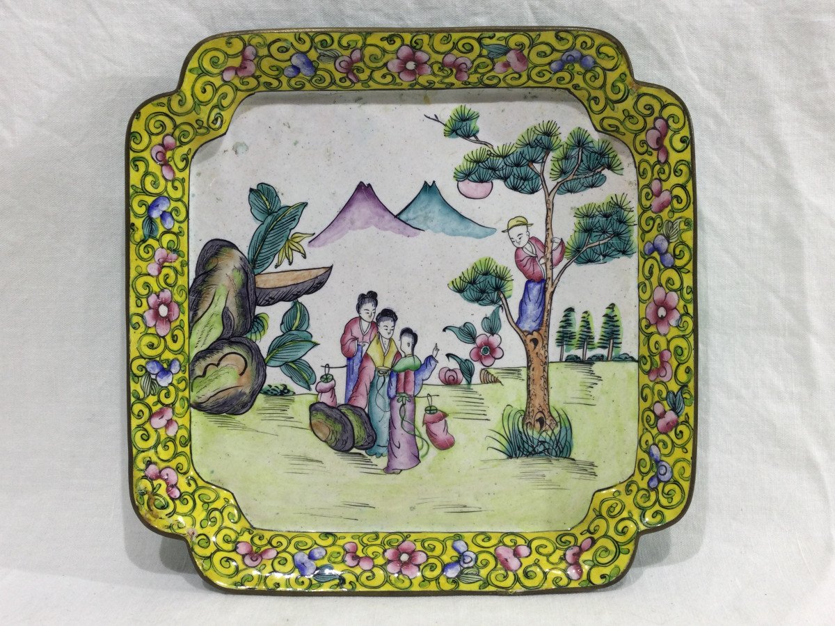 Asian Tray In Enamelled Copper-photo-8