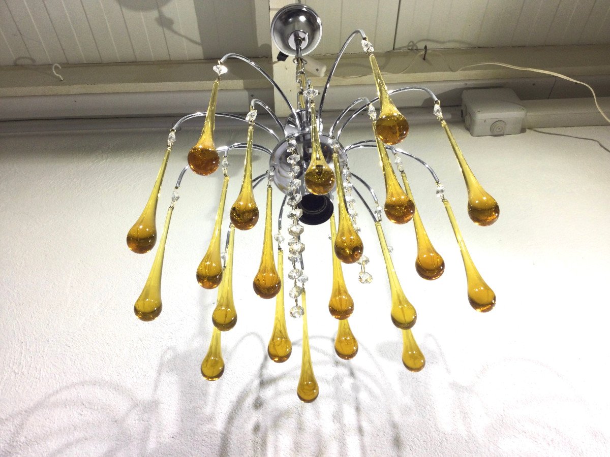 Lustre Murano Gouttes En Cristal Ambre -photo-5