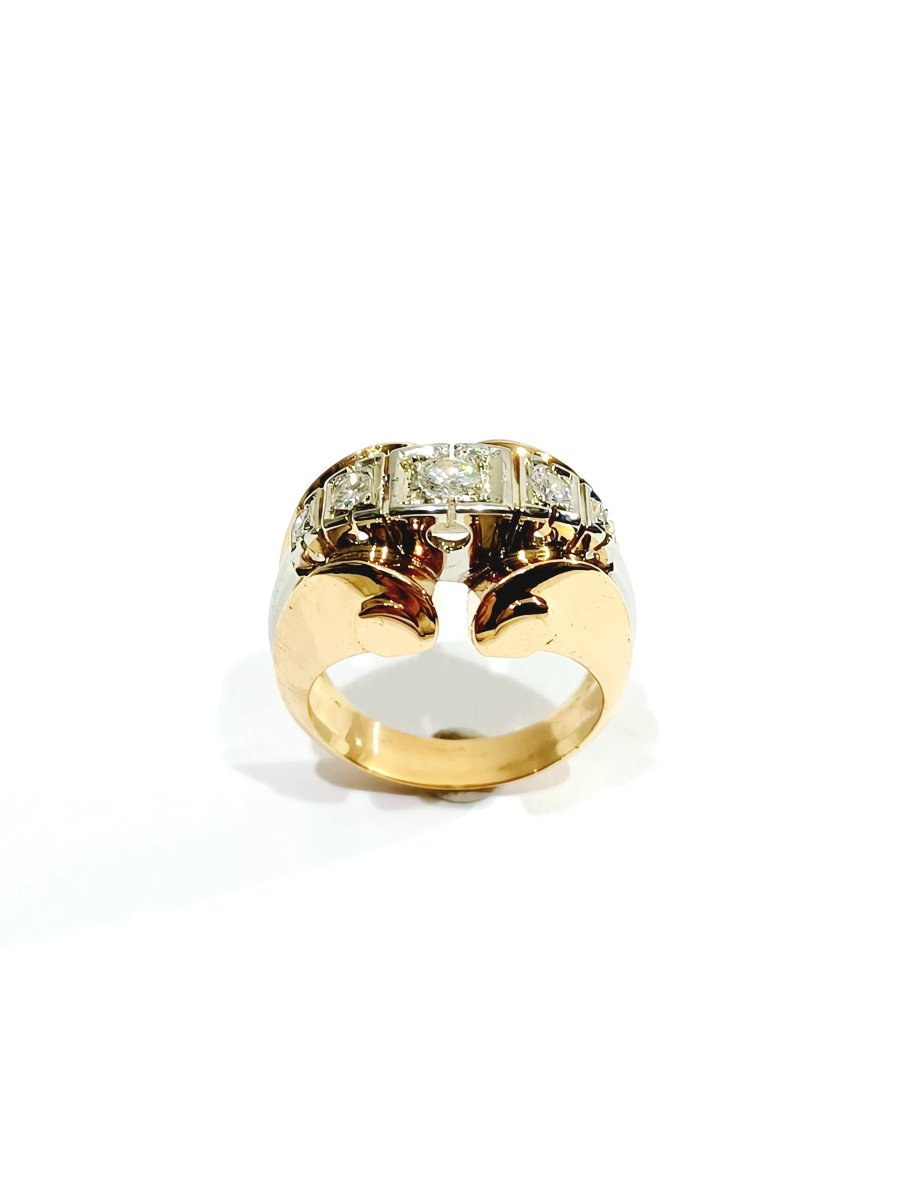 Gold And Diamond Tank Ring -photo-2