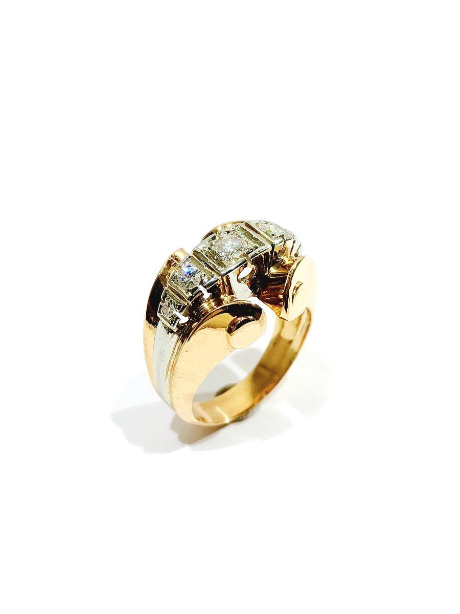 Gold And Diamond Tank Ring 