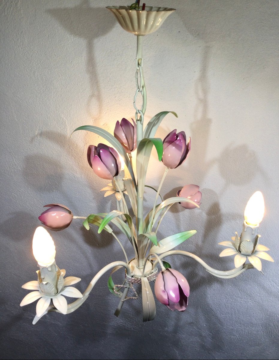 Lustre 3 Lumières En Fer Forgé (tulipes)-photo-2