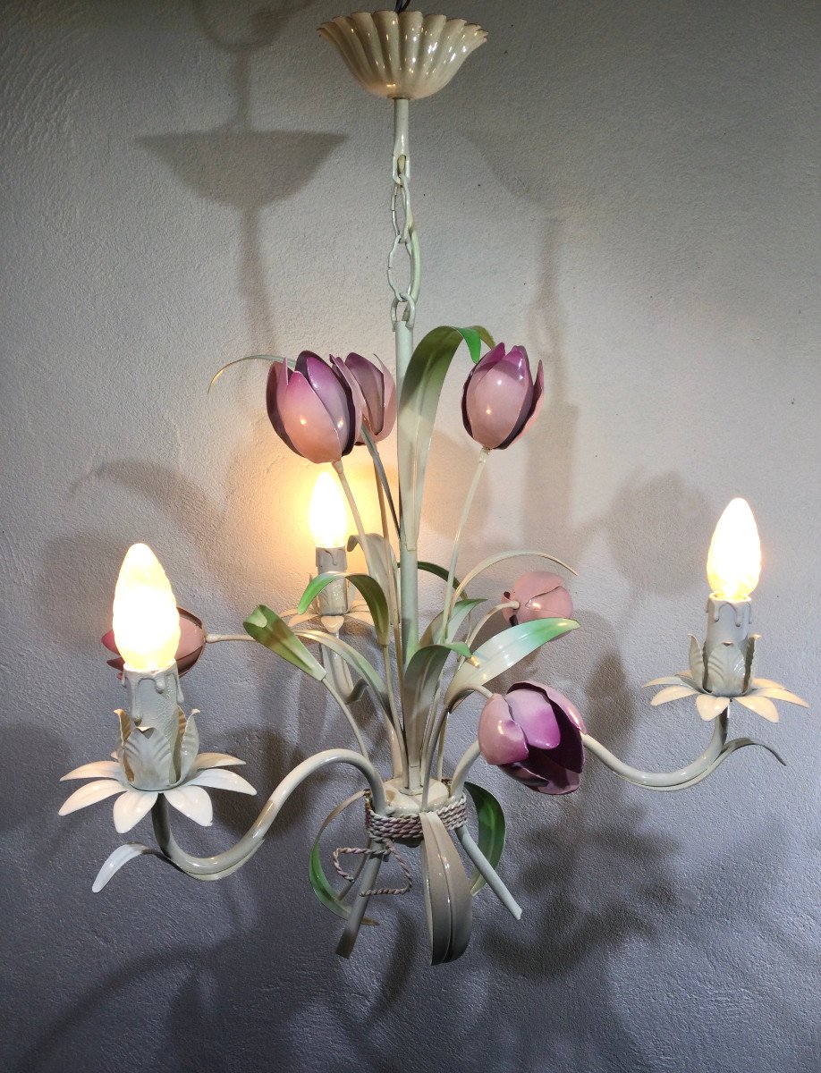 Lustre 3 Lumières En Fer Forgé (tulipes)