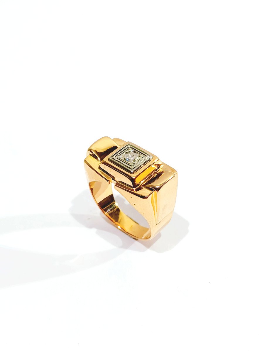 Gold And Diamond Tank Ring -photo-4