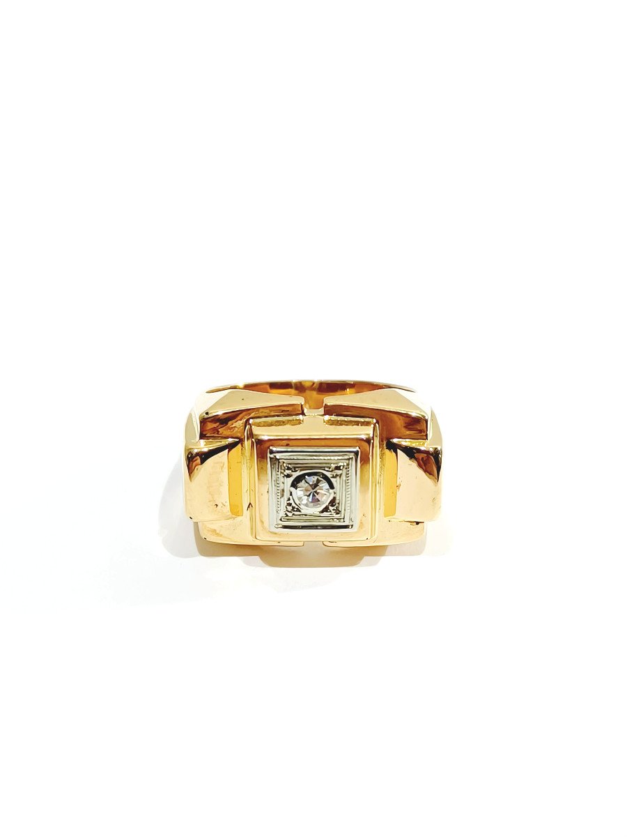 Gold And Diamond Tank Ring -photo-1