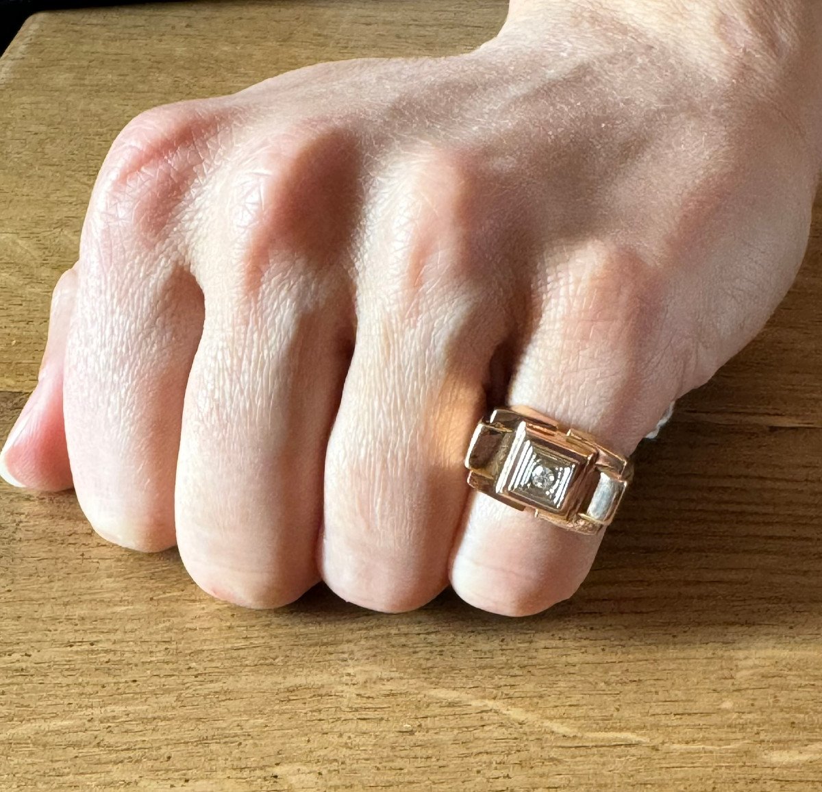 Gold And Diamond Tank Ring -photo-8