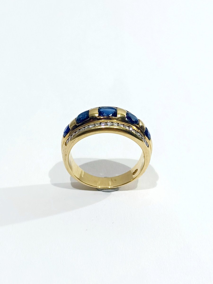 Gold Ring With Diamonds And Sapphires-photo-2