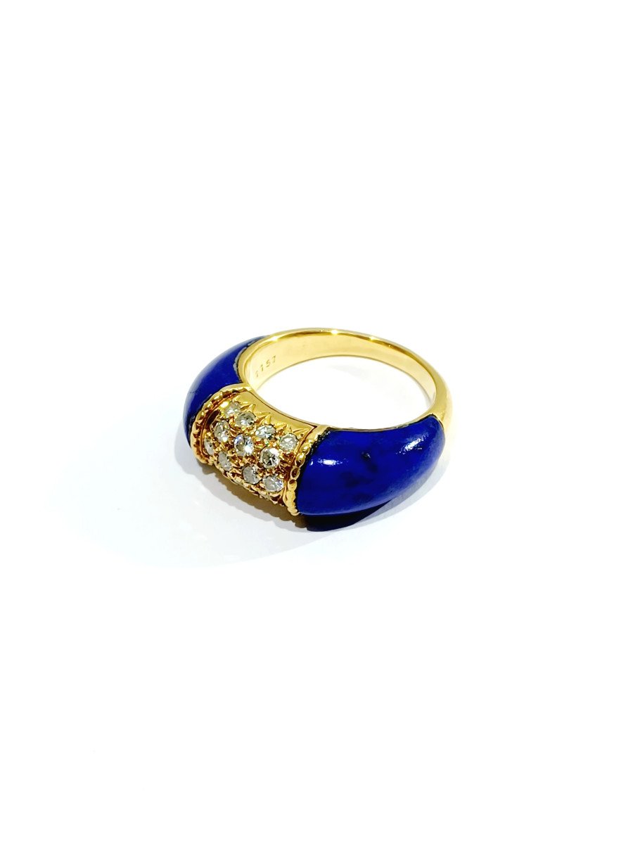 Bague Or Diamants Et Lapis Lazuli-photo-4