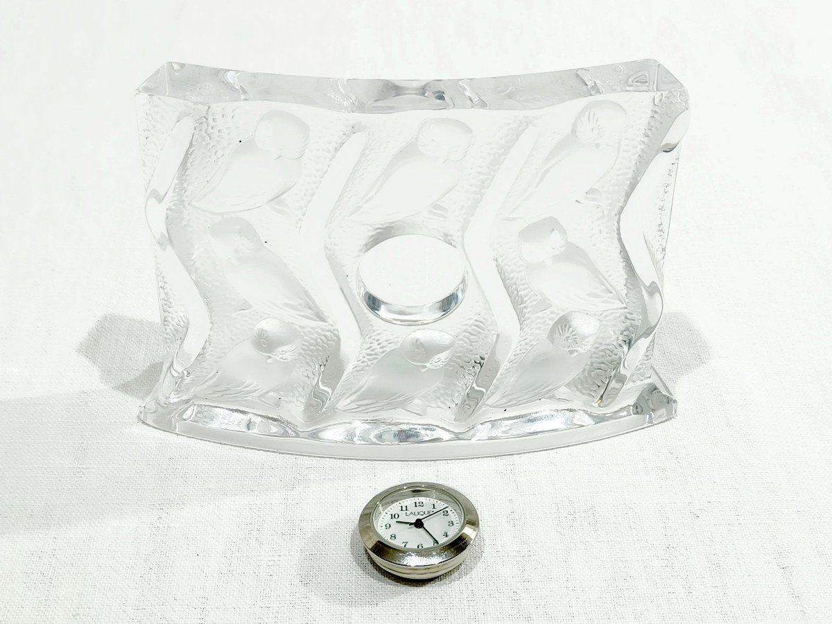 Lalique France - Crystal Table Clock "hulotte" Model-photo-4