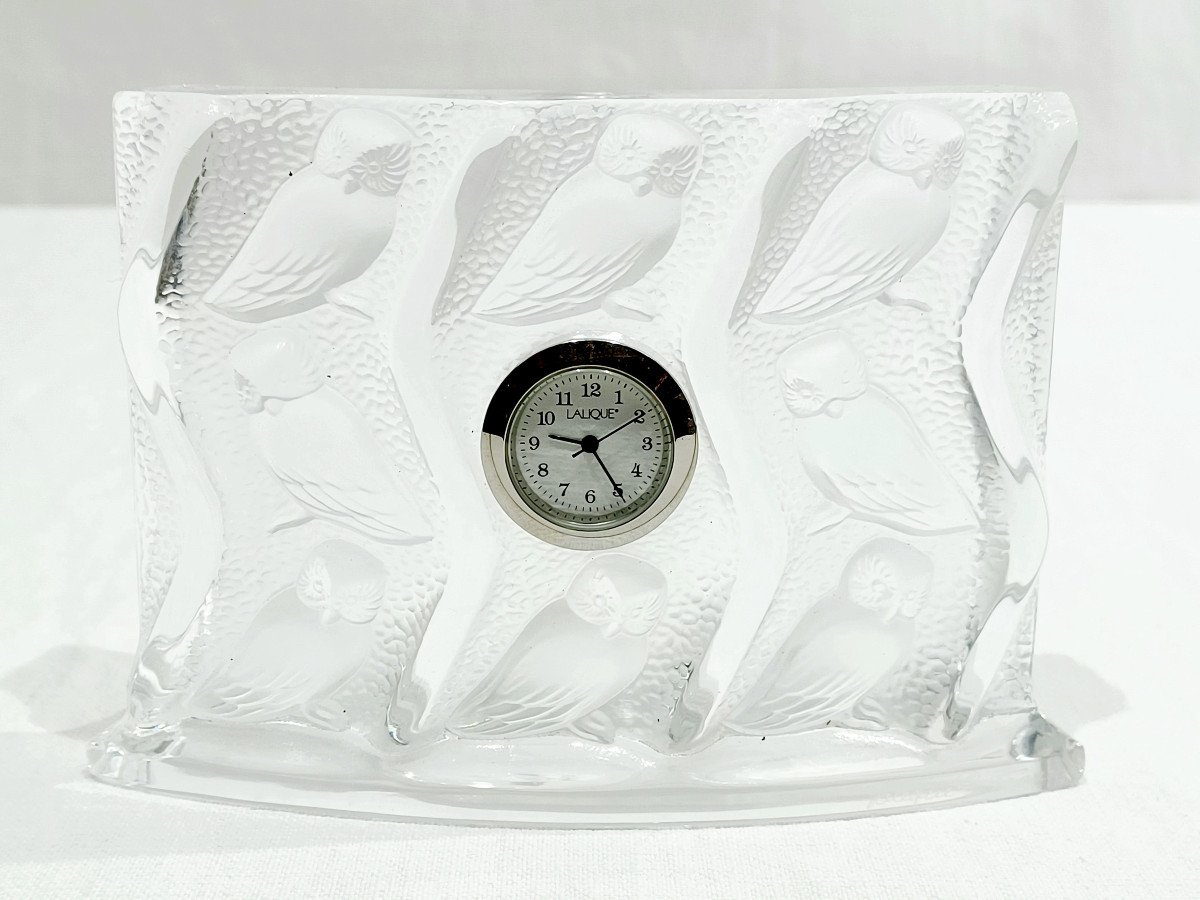 Lalique France - Crystal Table Clock "hulotte" Model