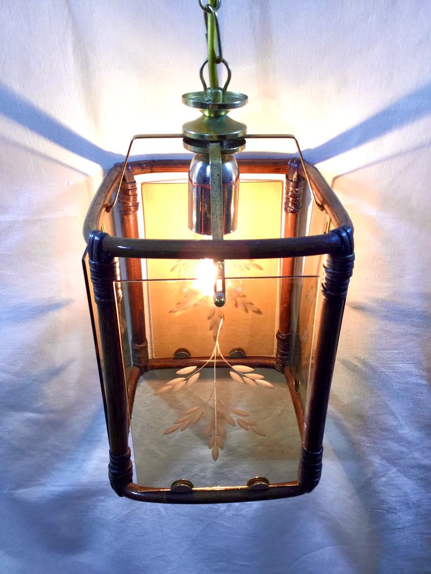 1 Light Bamboo Lantern And Smoked Glasses