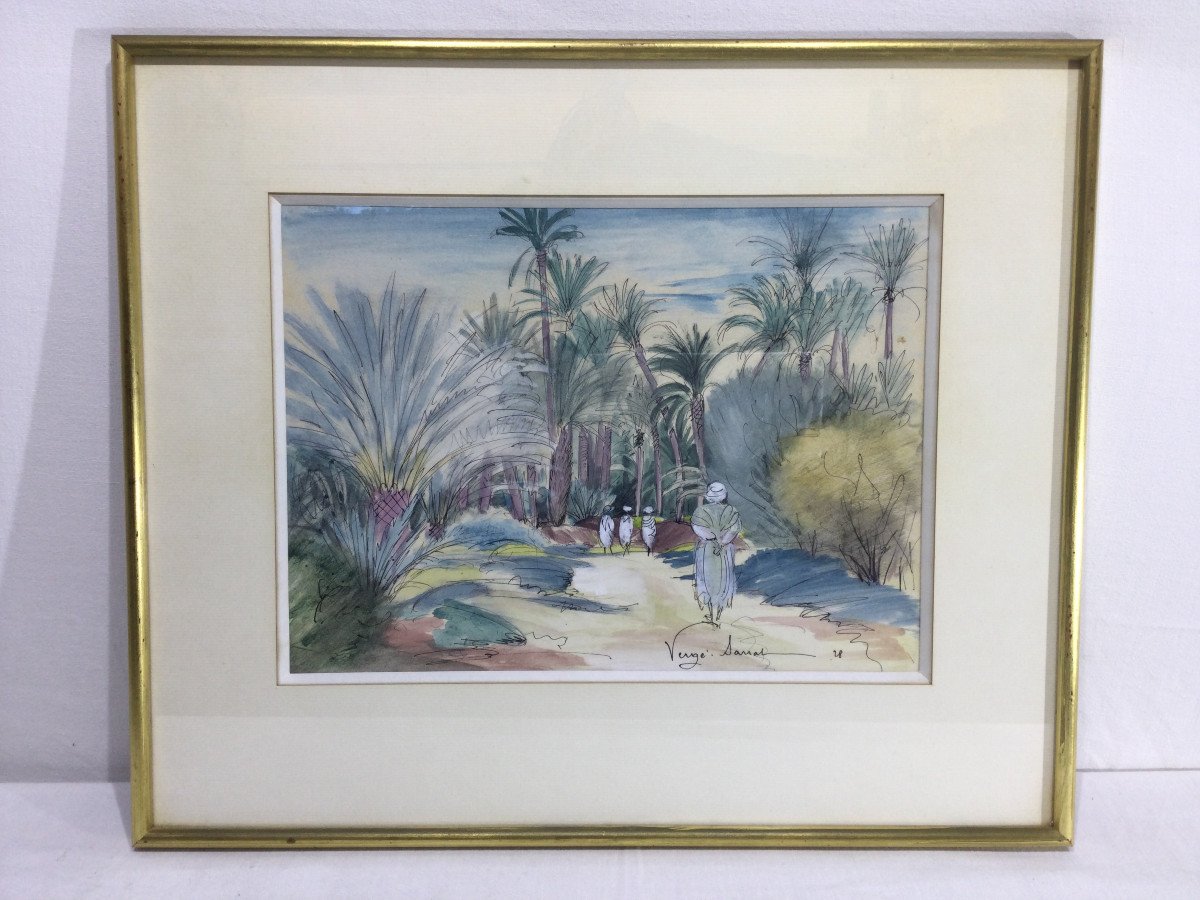 Henri Verge Sarrat – Dessin Sur Aquarelle « Oasis »	