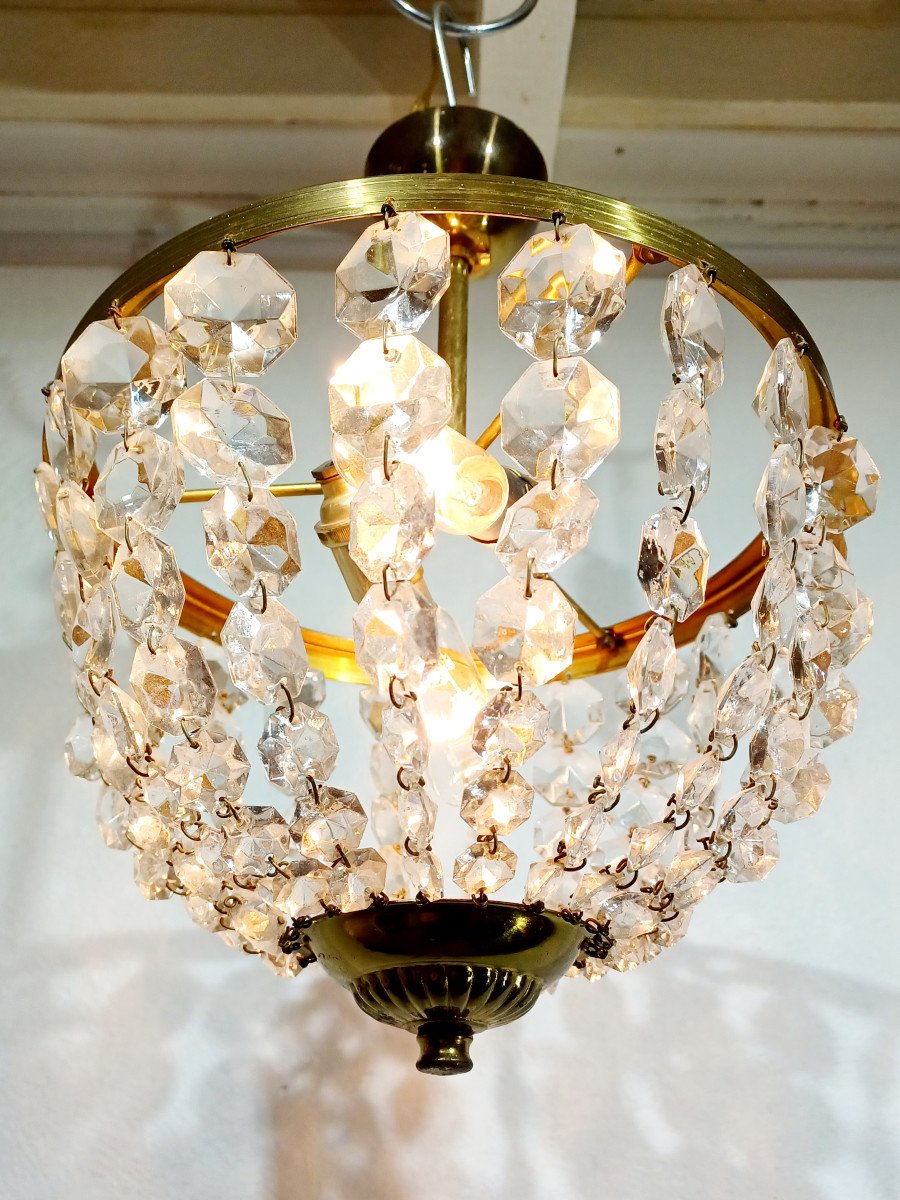 2-light Brass And Crystal Ceiling Light-photo-2