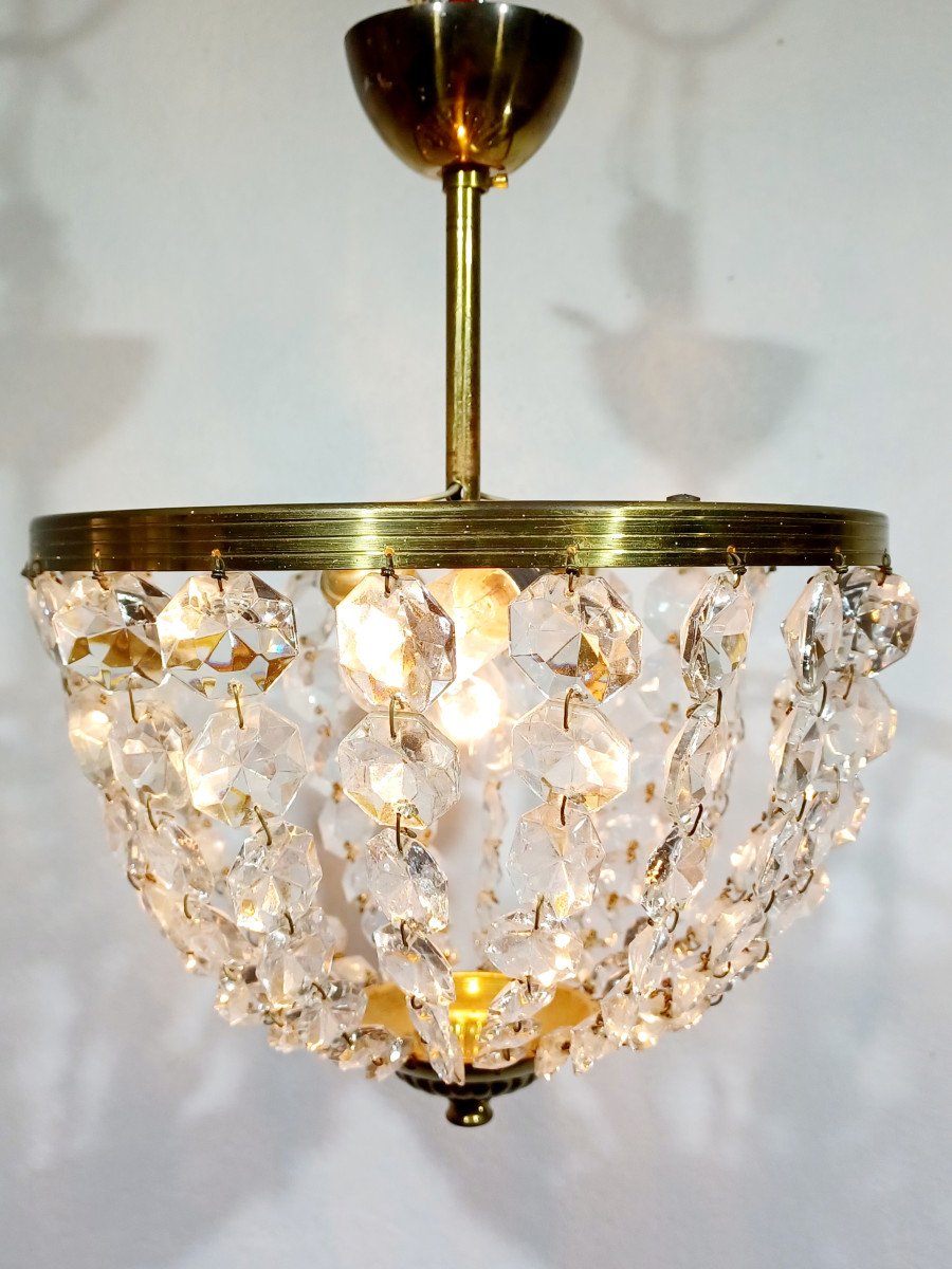 2-light Brass And Crystal Ceiling Light