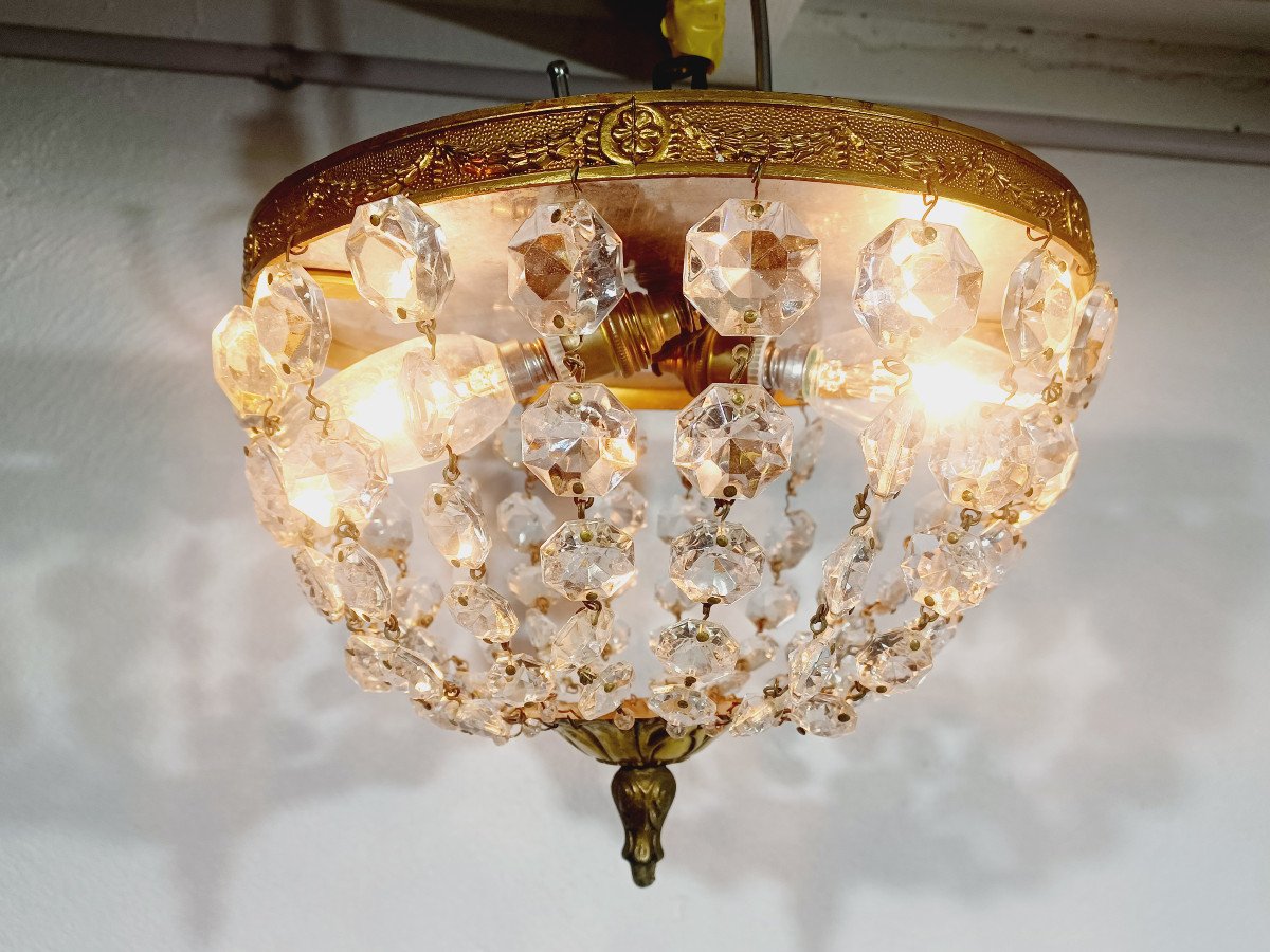 Bronze And Crystal Ceiling Light