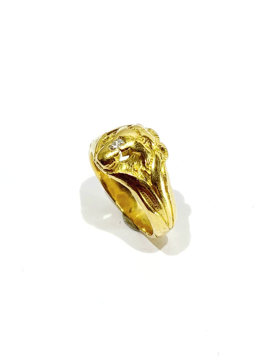 Gold Lion Head Ring	-photo-4