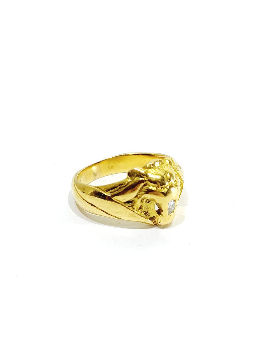 Gold Lion Head Ring	-photo-5