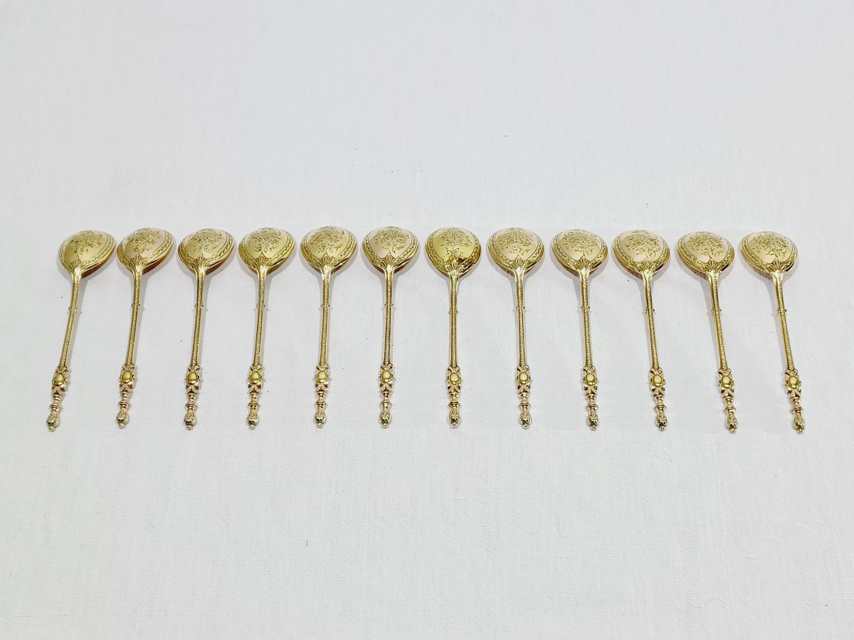 Hénin Et Cie – 12 Teaspoons With Russian Handle In Vermeil-photo-2