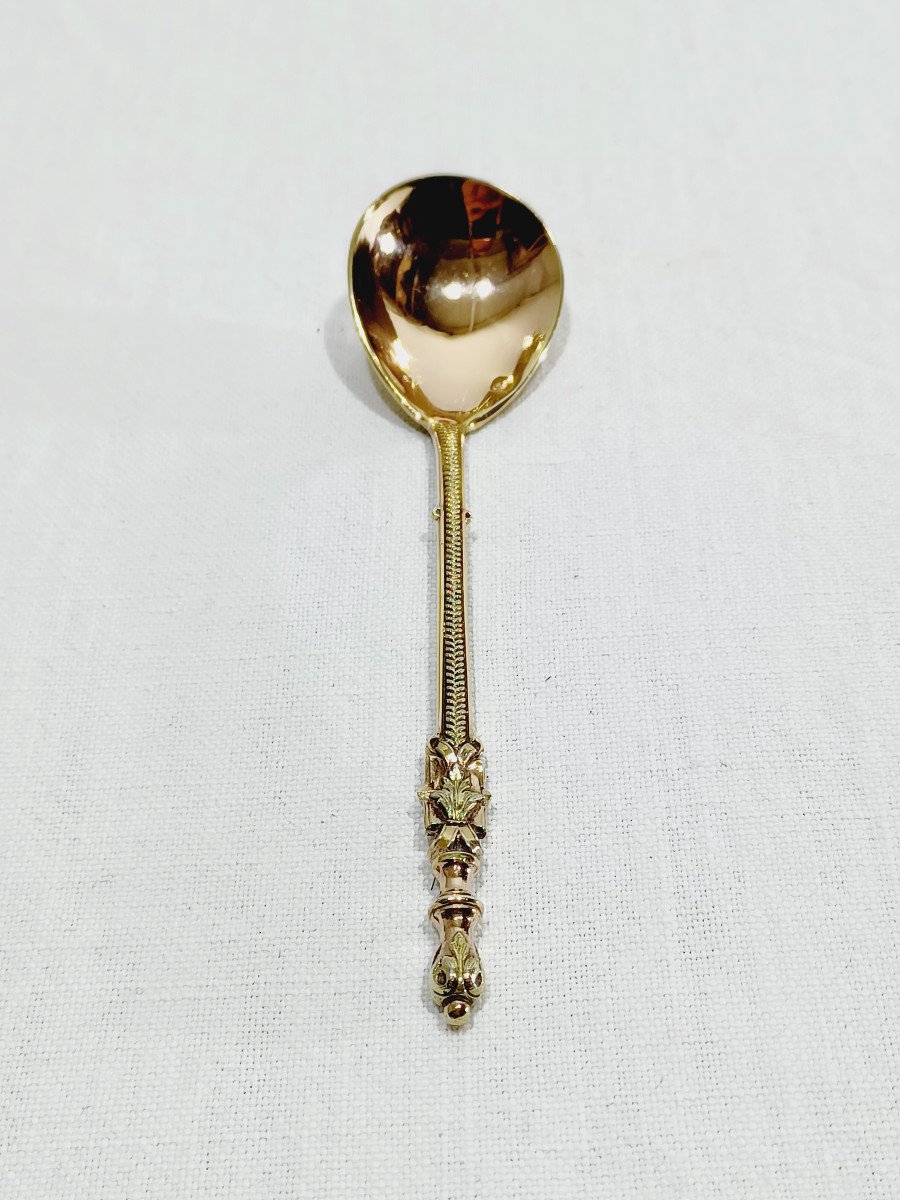 Hénin Et Cie – 12 Teaspoons With Russian Handle In Vermeil-photo-4