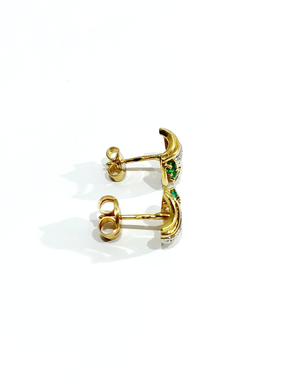 Paire De Boucles d&#039;Oreilles En Or Et Emeraudes -photo-3