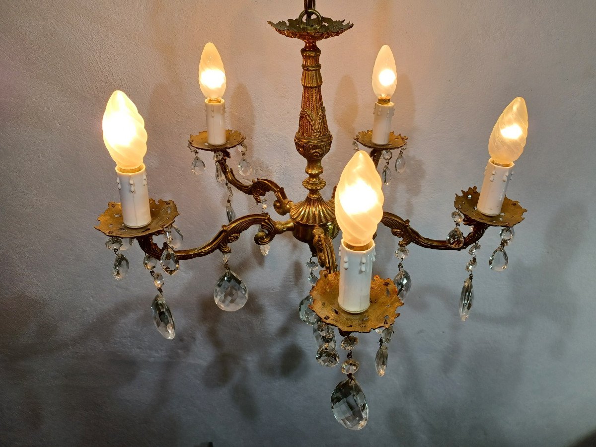 Louis XV 5-light Bronze And Brass Chandelier-photo-2