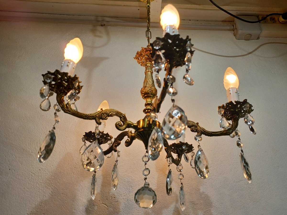 Louis XV 5-light Bronze And Brass Chandelier-photo-3