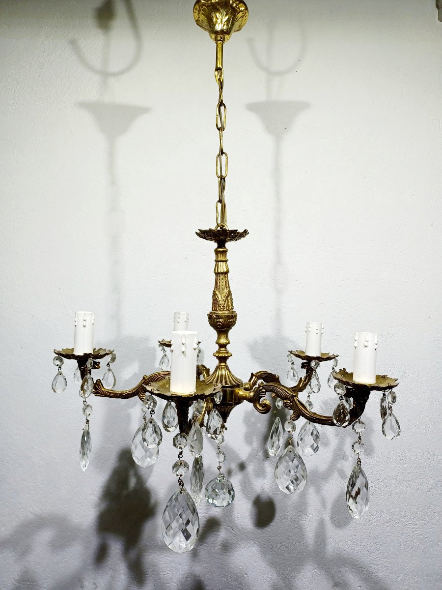 Louis XV 5-light Bronze And Brass Chandelier-photo-4