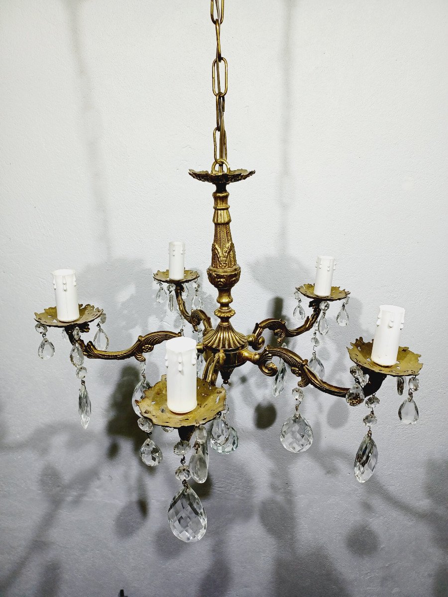 Louis XV 5-light Bronze And Brass Chandelier-photo-1