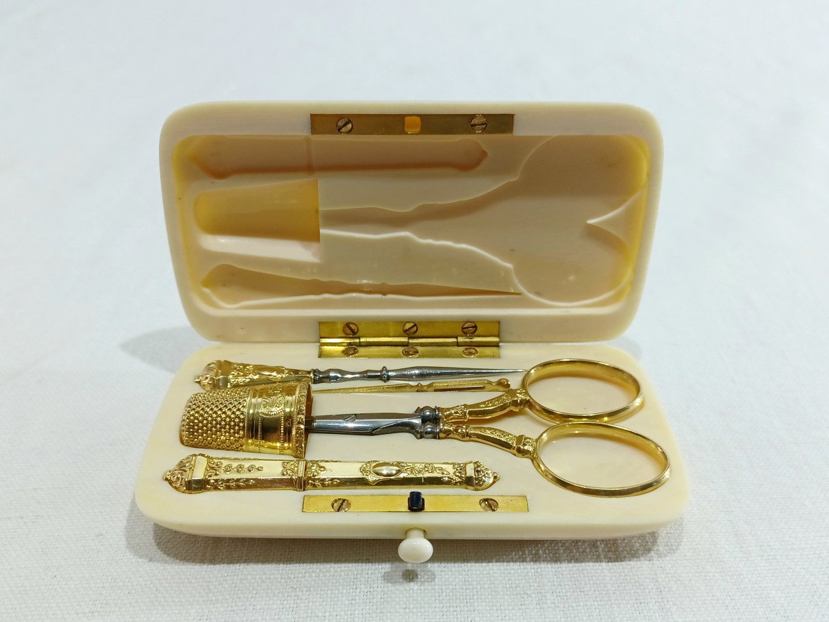 Gold Sewing Kit And Ivory Box