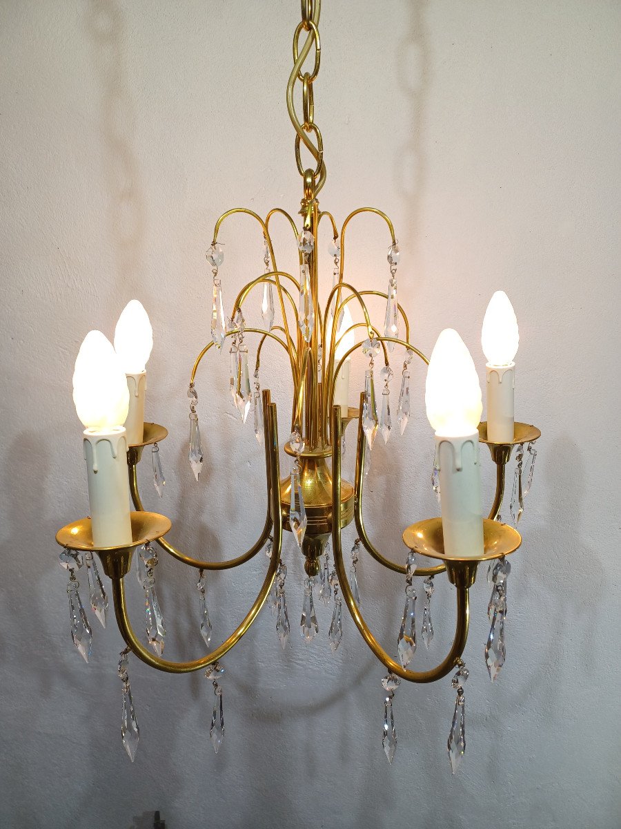 5-light Brass And Crystal Chandelier-photo-2