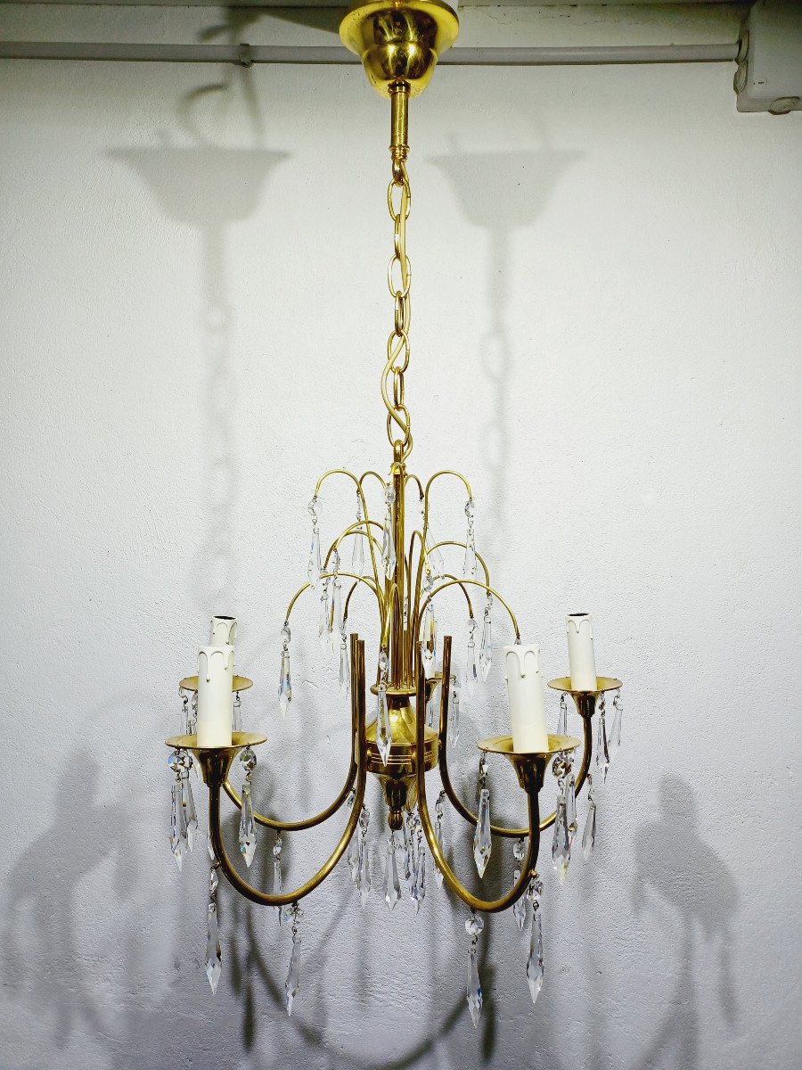 5-light Brass And Crystal Chandelier-photo-3