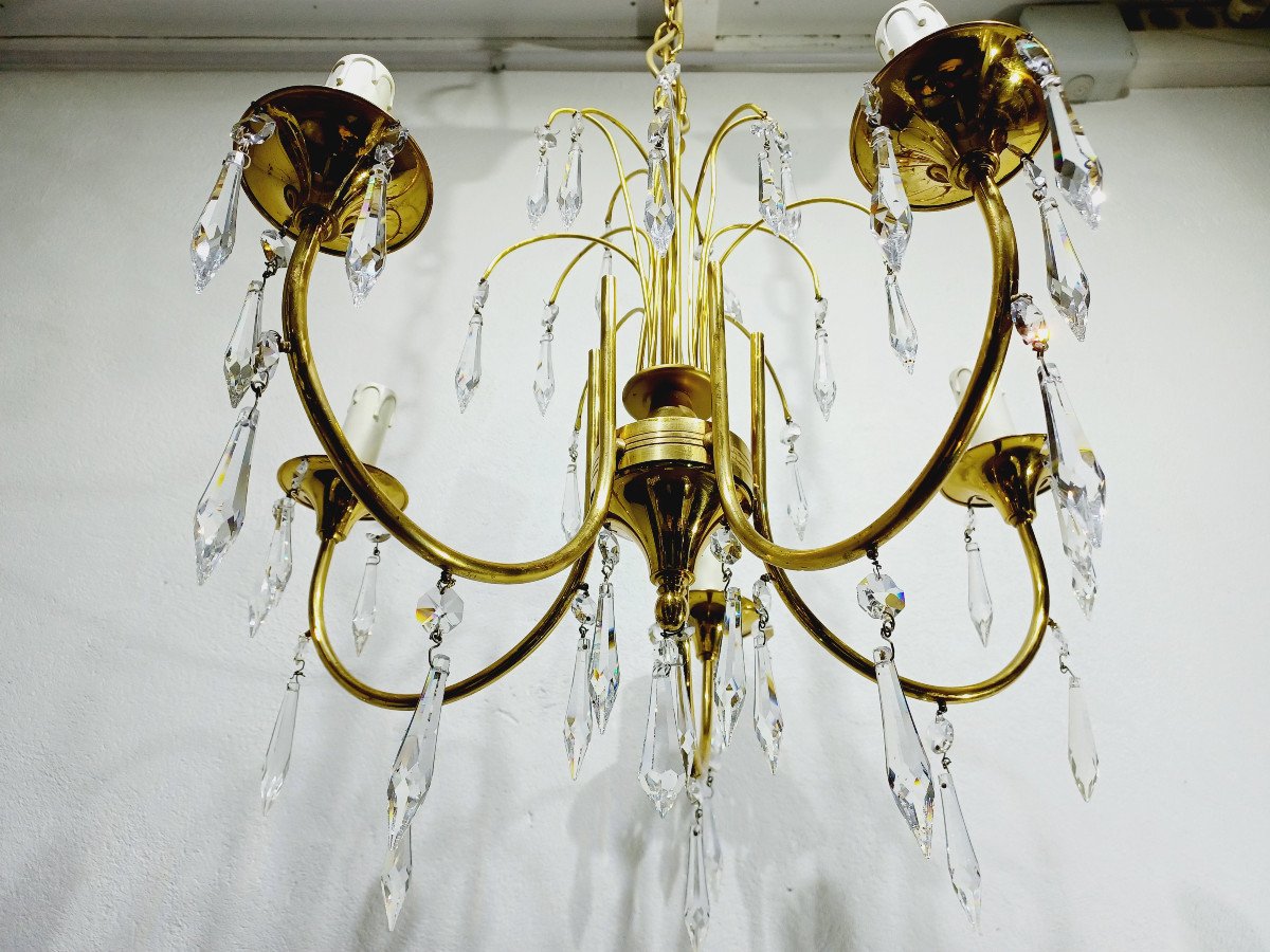 5-light Brass And Crystal Chandelier-photo-6