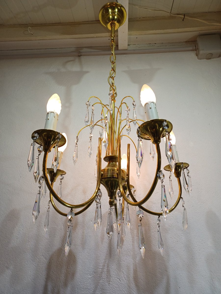 5-light Brass And Crystal Chandelier-photo-8