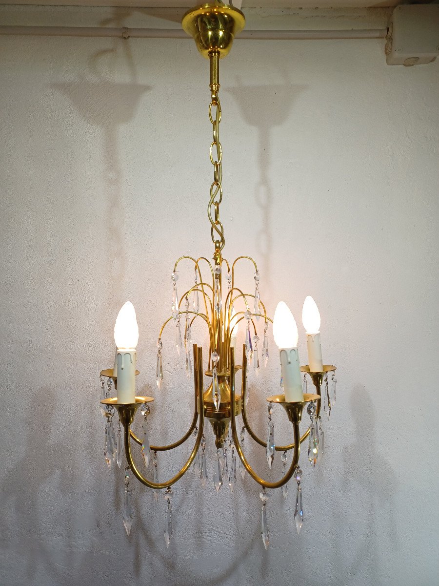 5-light Brass And Crystal Chandelier