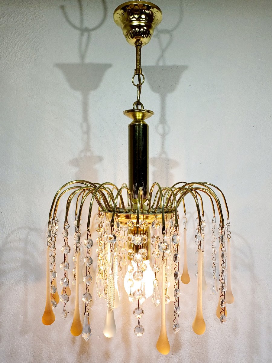 1 Light Murano Chandelier And Crystal Drops    