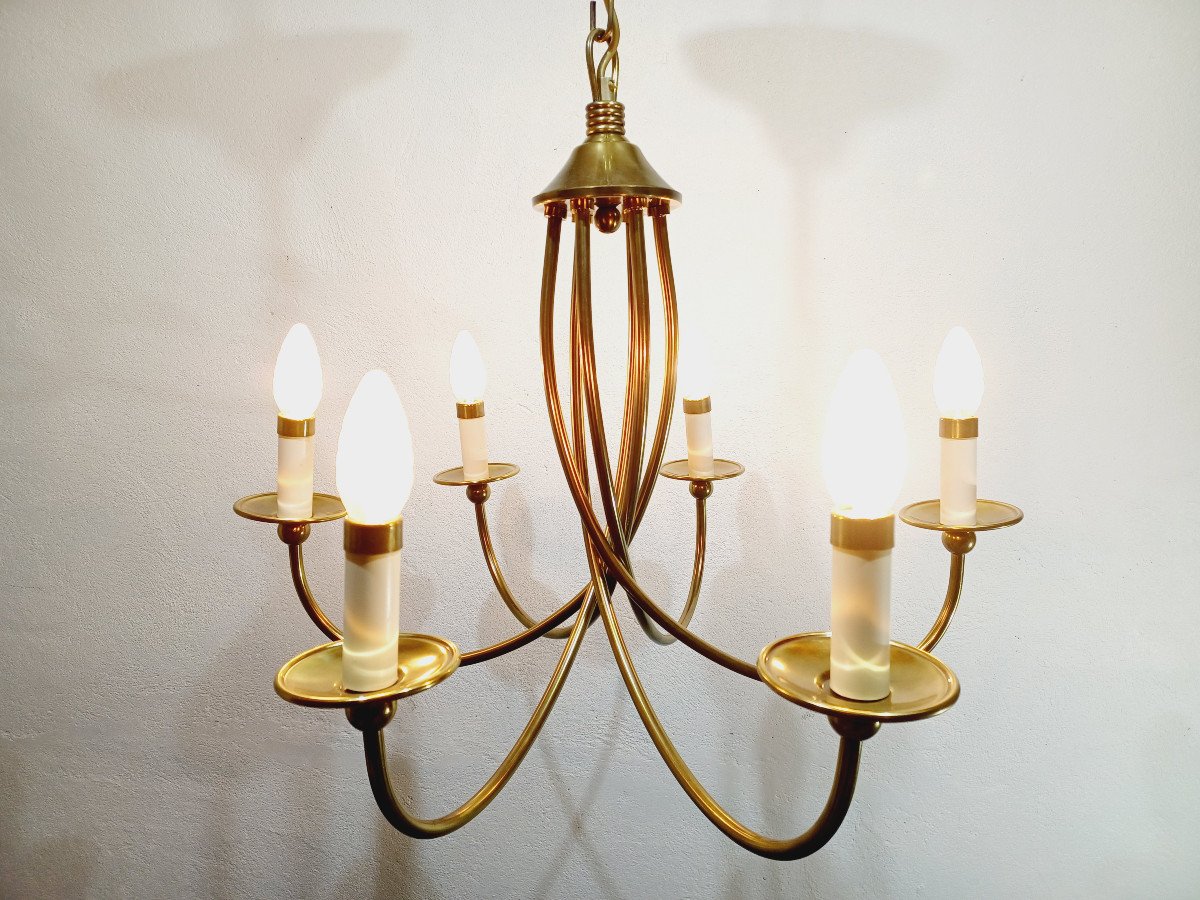 6 Light Chandelier In Bronze And Brass-photo-2