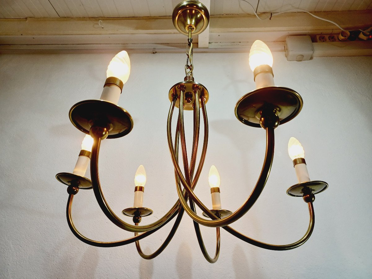 6 Light Chandelier In Bronze And Brass-photo-3