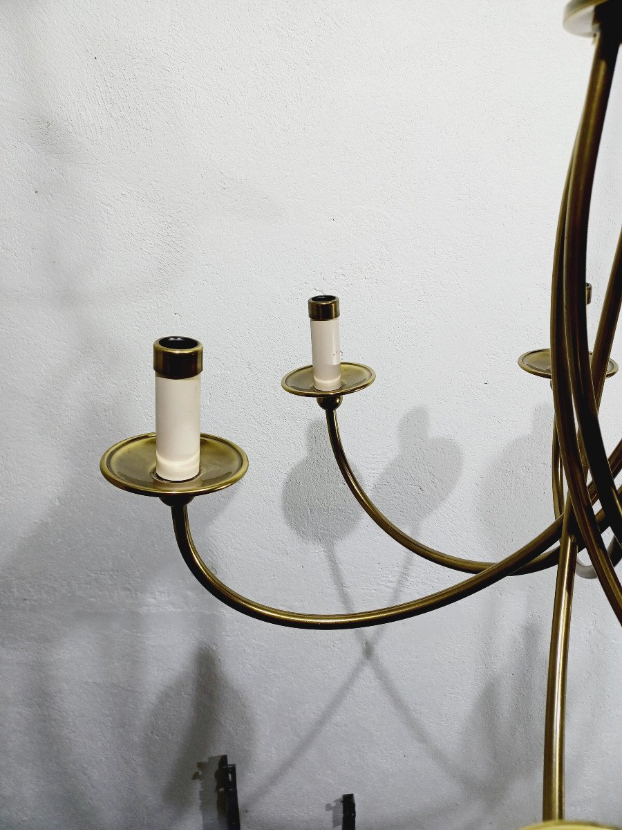 6 Light Chandelier In Bronze And Brass-photo-5