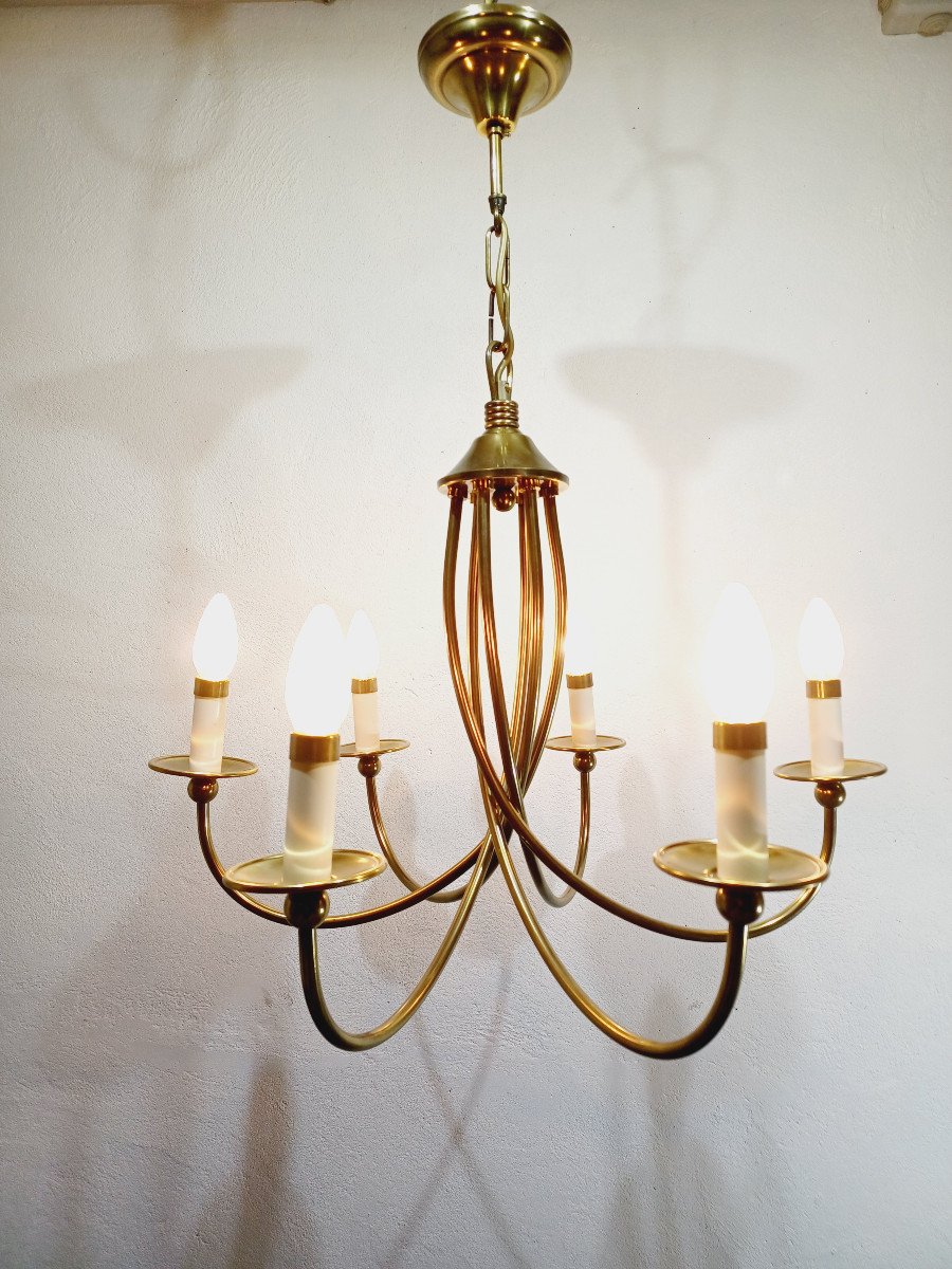 6 Light Chandelier In Bronze And Brass