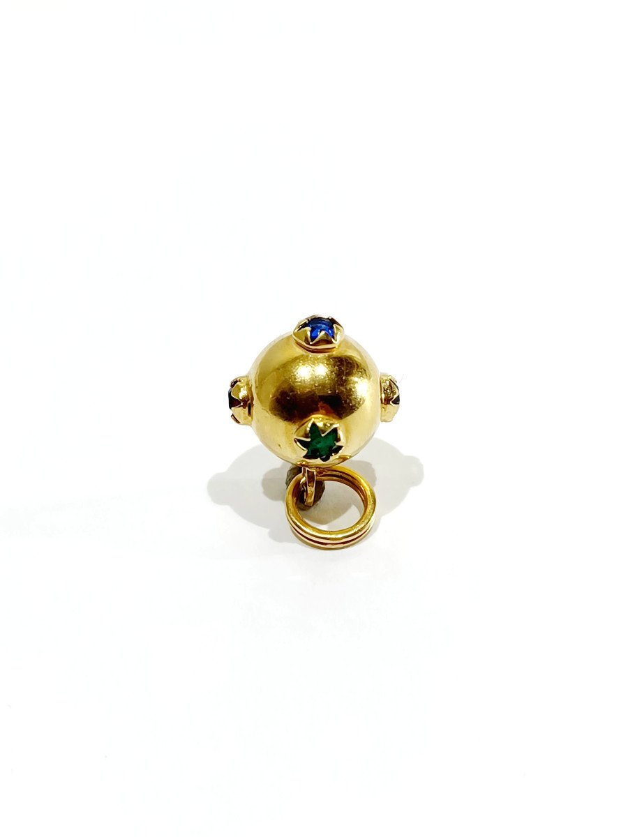 Gold Ball Shape Pendant With Stones -photo-4