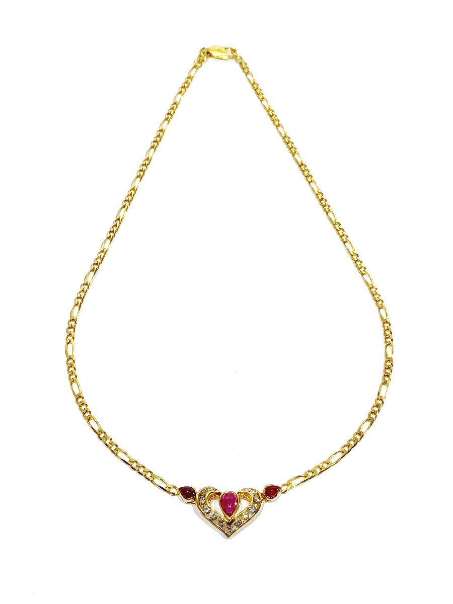 Collier En Or, Rubis Et Diamants 