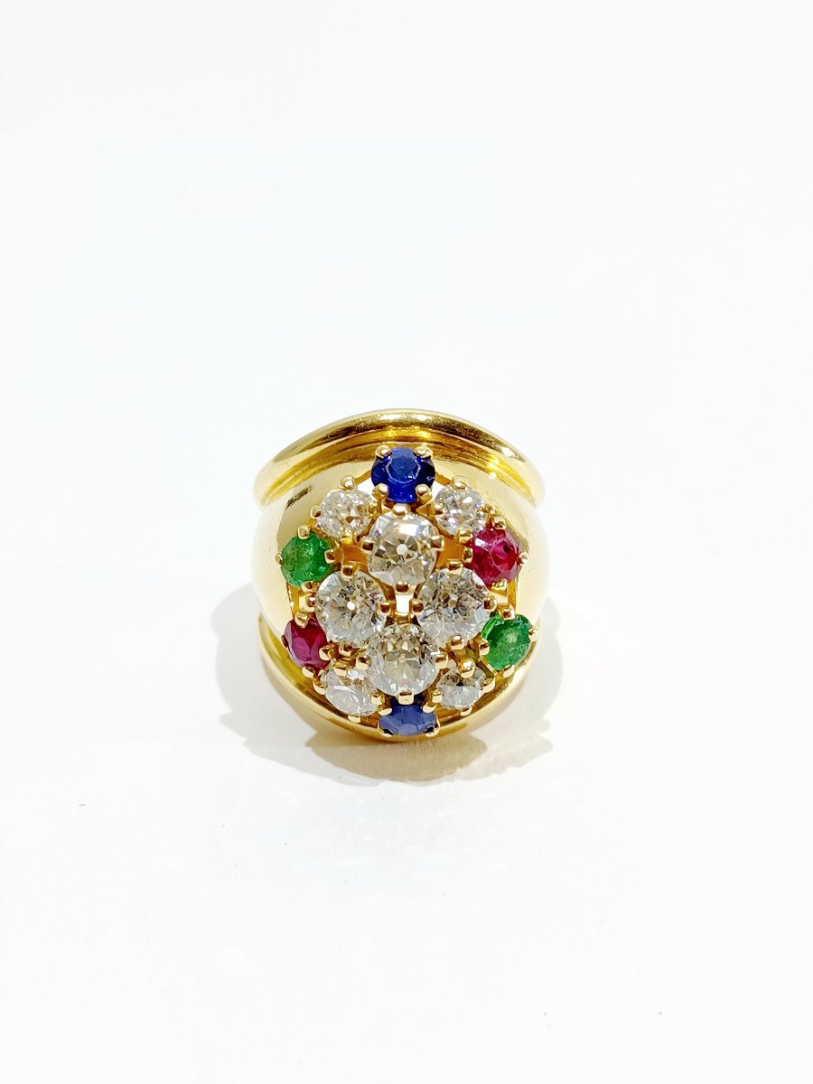 Bague En Or, Rubis, Diamants, Saphirs Et Emeraudes-photo-2