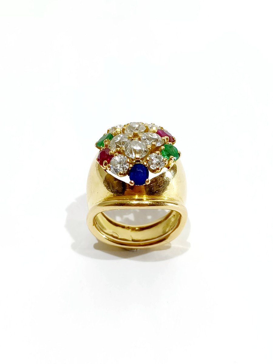 Bague En Or, Rubis, Diamants, Saphirs Et Emeraudes-photo-3