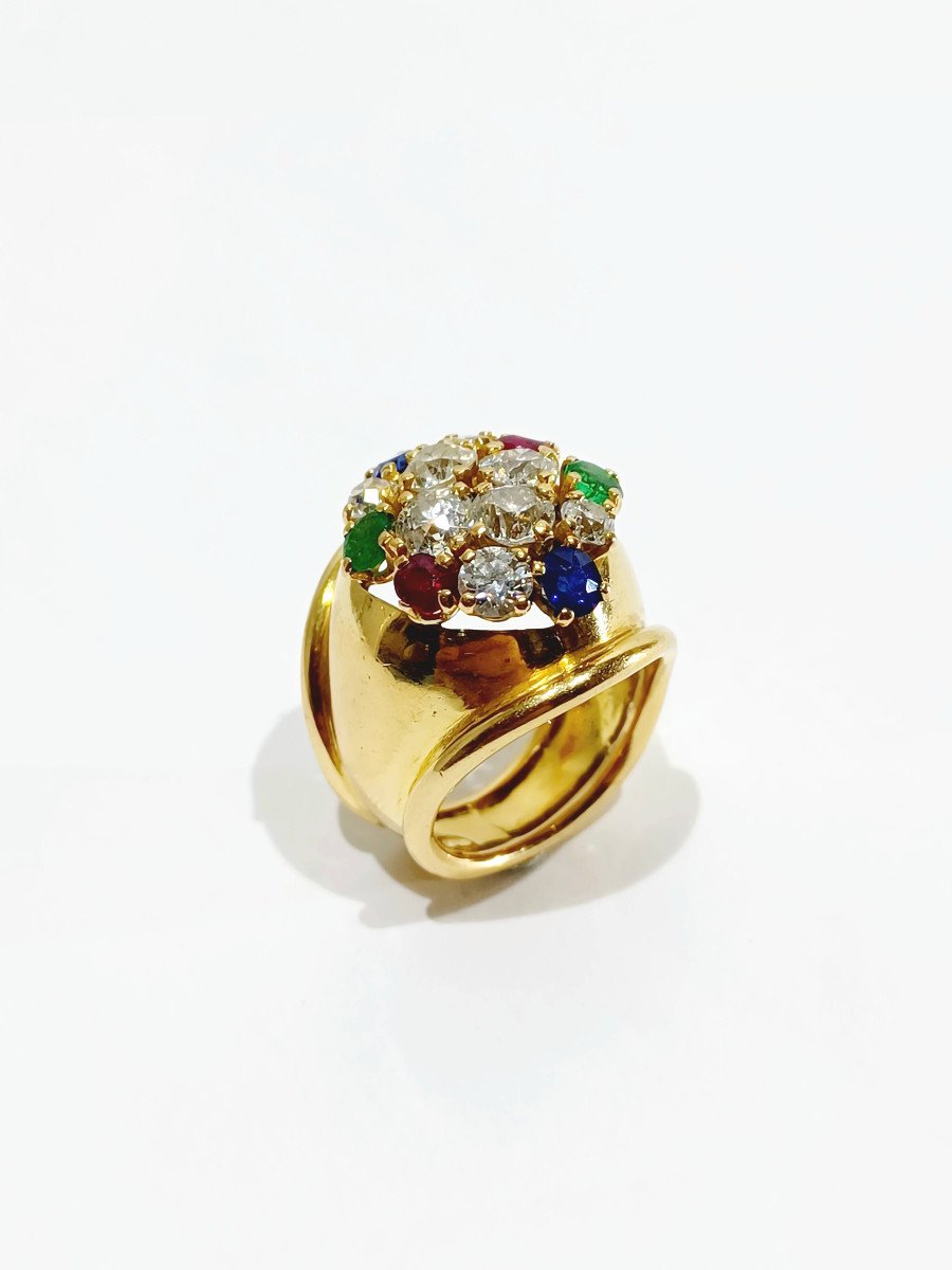 Bague En Or, Rubis, Diamants, Saphirs Et Emeraudes-photo-4