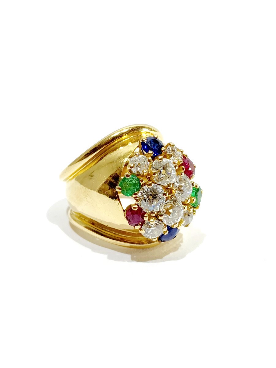 Bague En Or, Rubis, Diamants, Saphirs Et Emeraudes-photo-4